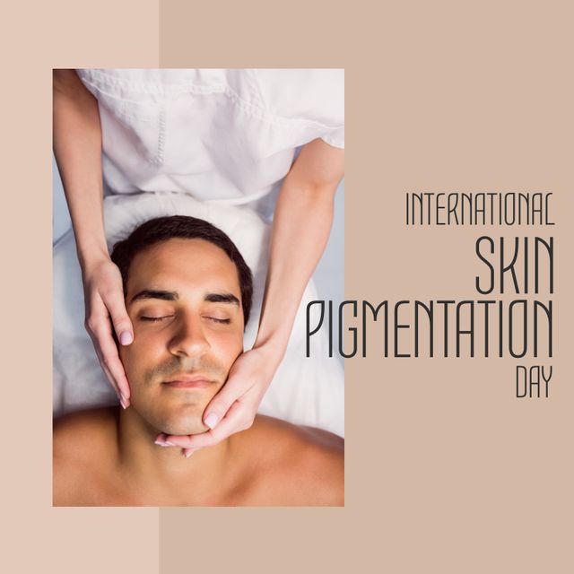 This image shows a beautician giving a facial massage to a young man in a spa setting. It is perfect for promoting health, wellness, and beauty services, especially in celebration of International Skin Pigmentation Day. Great for use in social media posts, beauty blog articles, and skincare promotional materials.