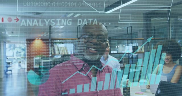 Business Data Analyst Smiling in Modern Office with Data Analysis Overlay - Download Free Stock Images Pikwizard.com