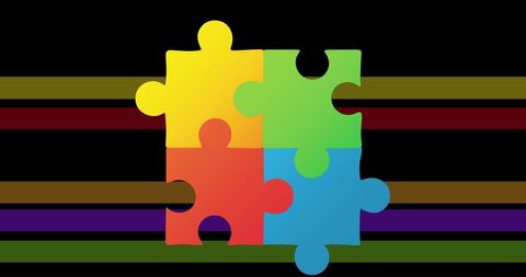 Colorful Puzzle Pieces on Bold Striped Background - Download Free Stock Images Pikwizard.com