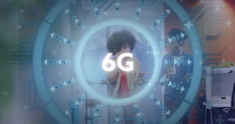 Animated 6G Interface with Diverse Businesswomen in Tech Environment