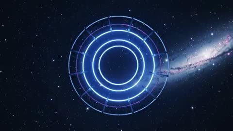 Looping Rotating Concentric Neon Rings Over Galactic Starfield for Futuristic Motion Graphics