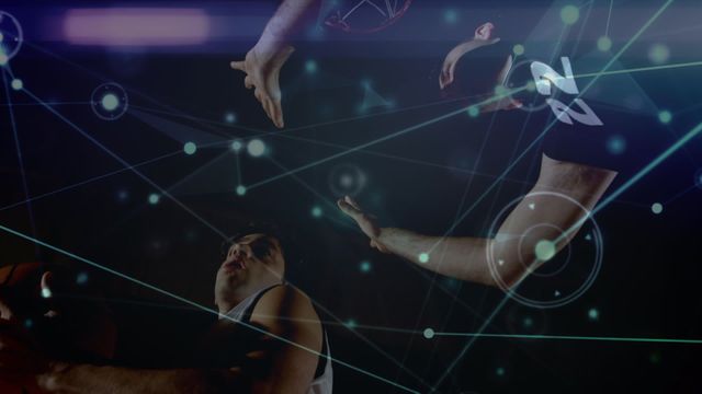 This animation features diverse basketball players integrating sport with digital technology. Ideal for content focusing on technology in sports, digital transformation, or team connectivity themes.