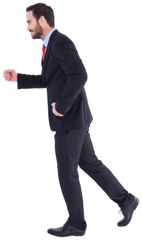 Transparent Smiling Businessman Walking in Suit