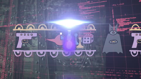 Animated Future Tech Icons on Digital Data Overlay