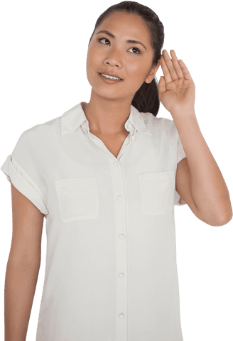 transparent businesswoman holding hand to ear smiling - Download Free Stock Videos Pikwizard.com