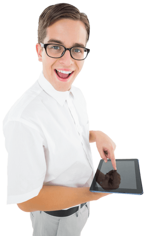 smiling professional uses tablet with transparent background - Download Free Stock Videos Pikwizard.com