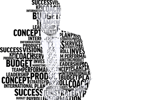Transparent Silhouette of Man in Business Suit with Text