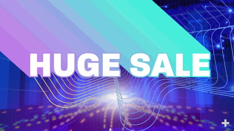 Huge Sale Announcement with Neon Graphics on Digital Background