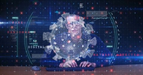 Cybersecurity Expert Analyzing Digital Threats with Virus Graphics Overlay - Download Free Stock Images Pikwizard.com