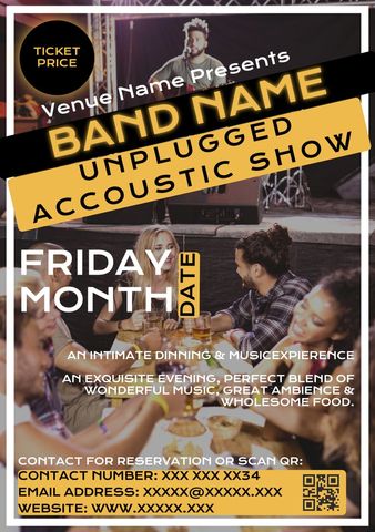 Unplugged Acoustic Show Poster with Diverse Group at Bar Setting - Download Free Stock Templates Pikwizard.com