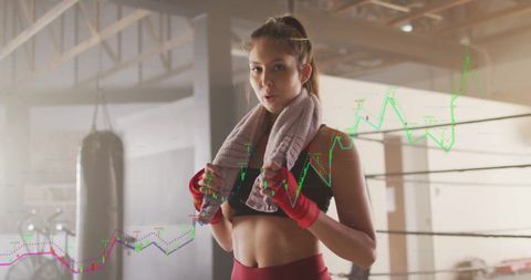 Athlete in Gym with Fitness Data Holograph Overlay