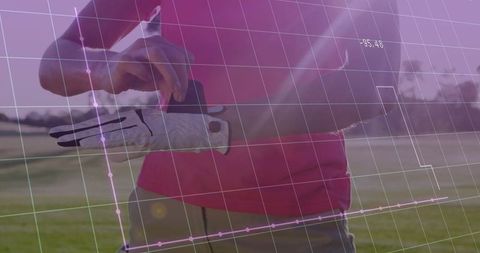 Female Golfer Adjusting Glove with Data Overlay