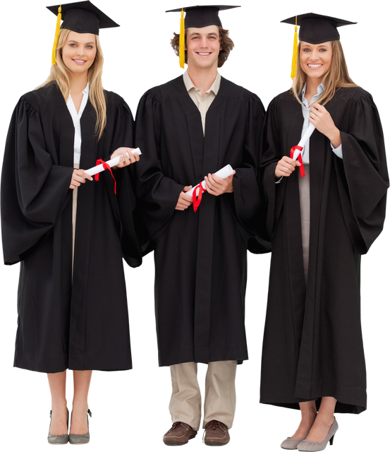 Transparent three students in graduation gowns holding diplomas - Download Free Stock Videos Pikwizard.com