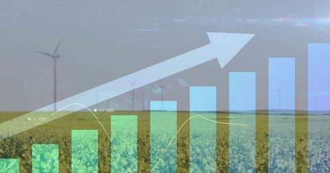 Renewable energy growth with wind turbines on farmland