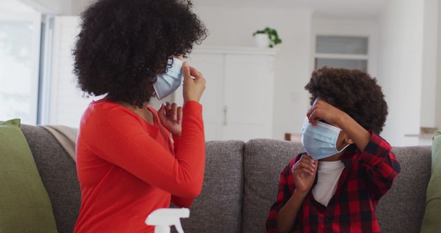 Mother and Son Wearing Face Masks at Home - Download Free Stock Images Pikwizard.com