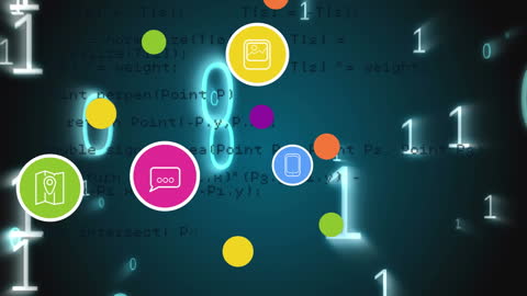 Tech Network with Dynamic Icons Animating on Data Background