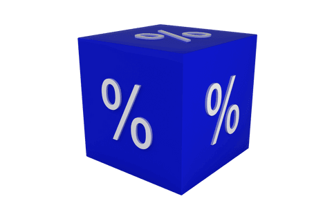 Blue percentage cube on transparent background for financial themes