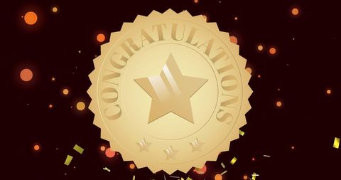 Golden Congratulations Medal with Star Icon and Confetti - Download Free Stock Images Pikwizard.com