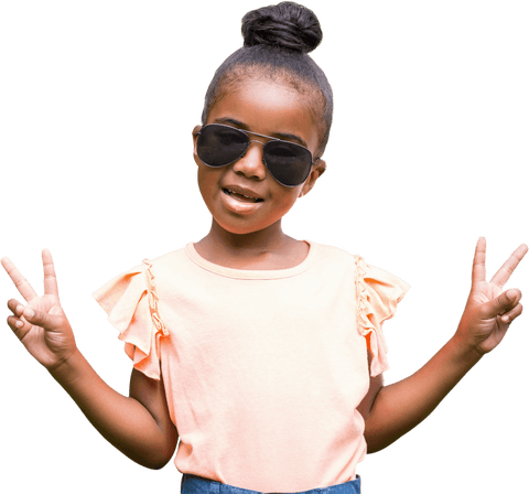 Cool Young Girl Wearing Sunglasses Showing Victory Signs on Transparent Background - Download Free Stock Videos Pikwizard.com