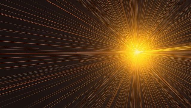 Radiating golden starburst emitting radial light streaks across dark space energy flare