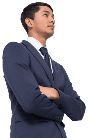 Confident Asian Businessman with Arms Crossed on Transparent Background
