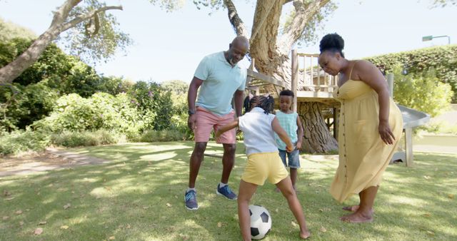 Active Family Playing Soccer in Sunny Yard - Download Free Stock Images Pikwizard.com