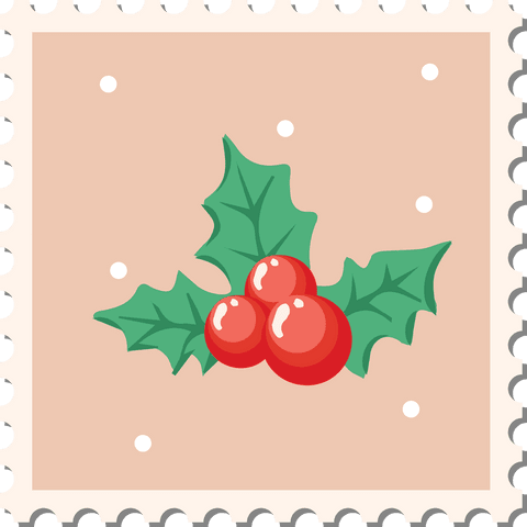 Festive Holly Stamp Illustration on Transparent Background