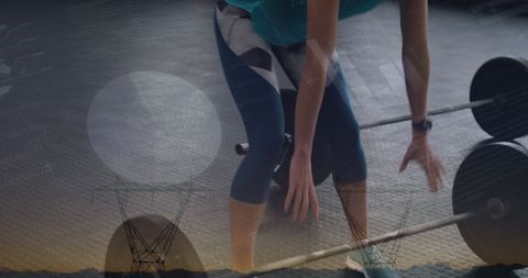 Athlete lifting barbell overlaid with data and technology graphics