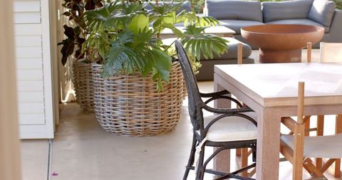 Outdoor Serenity with Wicker Chairs and Marble Table - Download Free Stock Images Pikwizard.com