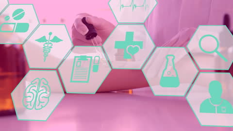 Innovative Digital Interface with Medical Icons and Scientist Concept