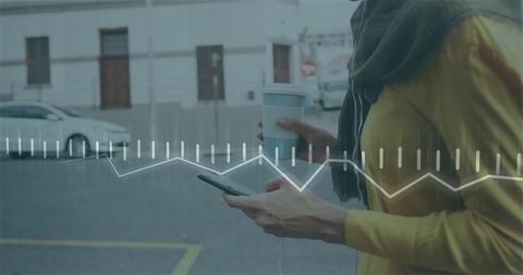 Modern Urban Living: Woman Balancing Coffee and Tech