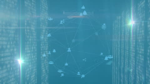 Digital Icons Spinning on Futuristic Virtual Globe