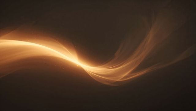 Sweeping golden light ribbon flowing across dark gradient with smoky strands and sparks