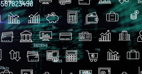 Digital Financial Data with Business Icons on Dark Background - Download Free Stock Images Pikwizard.com