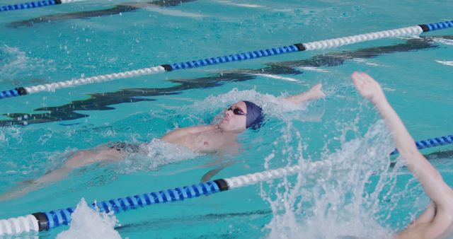 Swimmers Competing in Backstroke Race in Swimming Pool - Download Free Stock Images Pikwizard.com