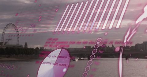 Innovative data processing with london skyline background
