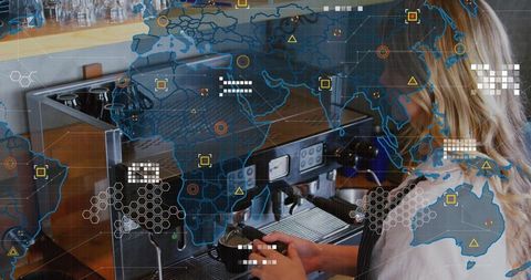 Professional barista making coffee in modern cafe environment