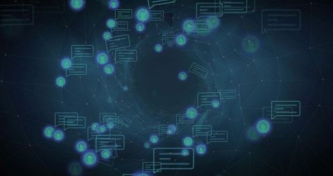 Futuristic Cyber Network Tunnel with Digital Communication Icons