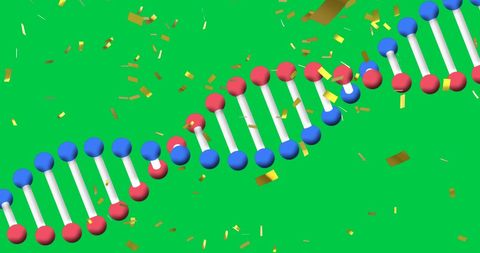Colorful DNA Strand with Confetti on Green Background