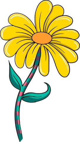 Whimsical yellow flower illustration on transparent background
