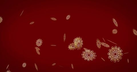 Gold Decorative Snowflakes on Red Festive Background