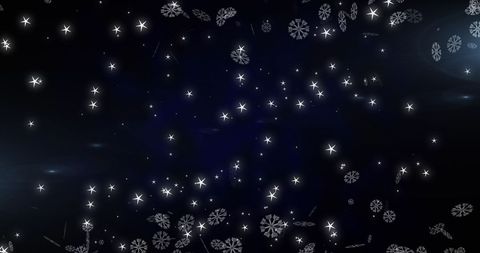 Mystical Snowflakes and Stars on Dark Winter Night