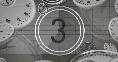 Vintage Countdown Number Three with Overlaid Clocks and Watches - Download Free Stock Images Pikwizard.com