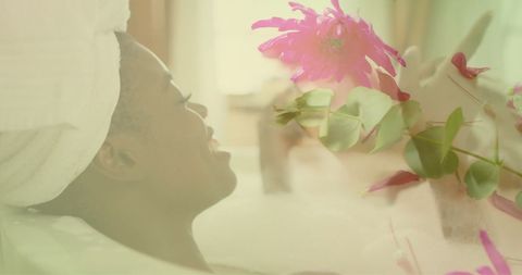 Serenity in Nature: African American Woman Enjoying Spa Bath