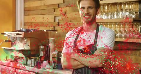 Coffee Barista Smiling Animated Colorful Particles Overlay