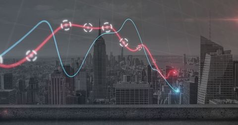 Futuristic Business Graph Overlay on Cityscape