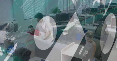 Diverse Team Collaborating in Modern Office with World Global Data Interface