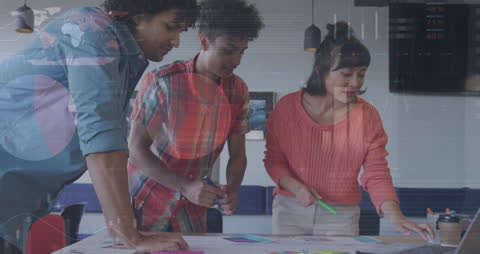 Diverse Team Analyzing Data with Future Technology in Modern Office