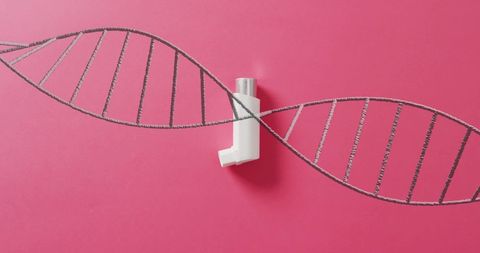 Inhaler Integrated with DNA Strand on Pink Background Concept Art