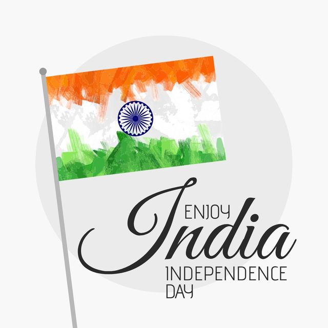 Illustration of national flag with enjoy india independence day text on white background. Copy space, indian flag, vector, patriotism, celebration, freedom and identity concept.